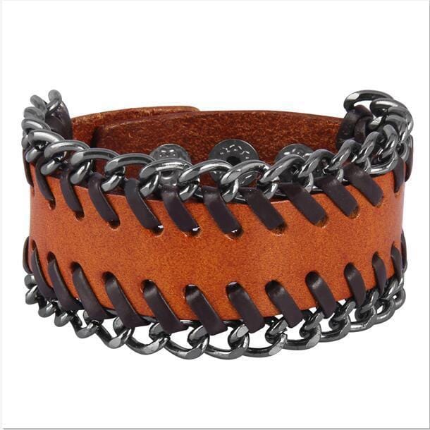 Bracelet de Force Extrémités en Chaîne en Cuir - Mon Bracelet Homme