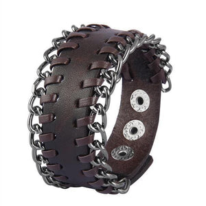 Bracelet de Force Extrémités en Chaîne en Cuir - Mon Bracelet Homme