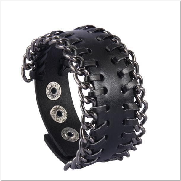 Bracelet de Force Extrémités en Chaîne en Cuir - Mon Bracelet Homme