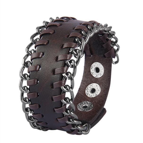 Bracelet de Force Extrémités en Chaîne en Cuir - Mon Bracelet Homme