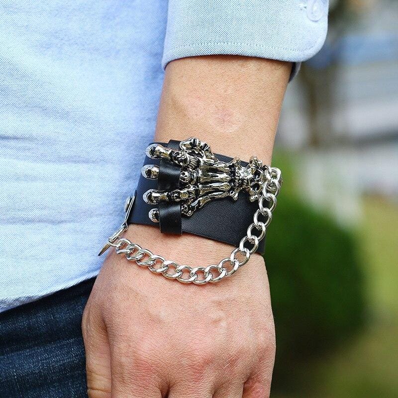 Bracelet de Force Gothique en Cuir - Mon Bracelet Homme