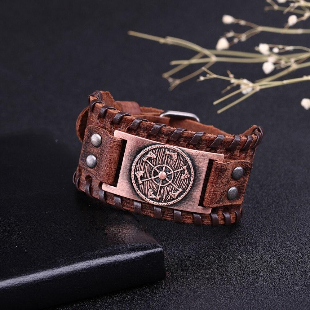 Bracelet de force Hache Viking en Cuir - Mon Bracelet Homme