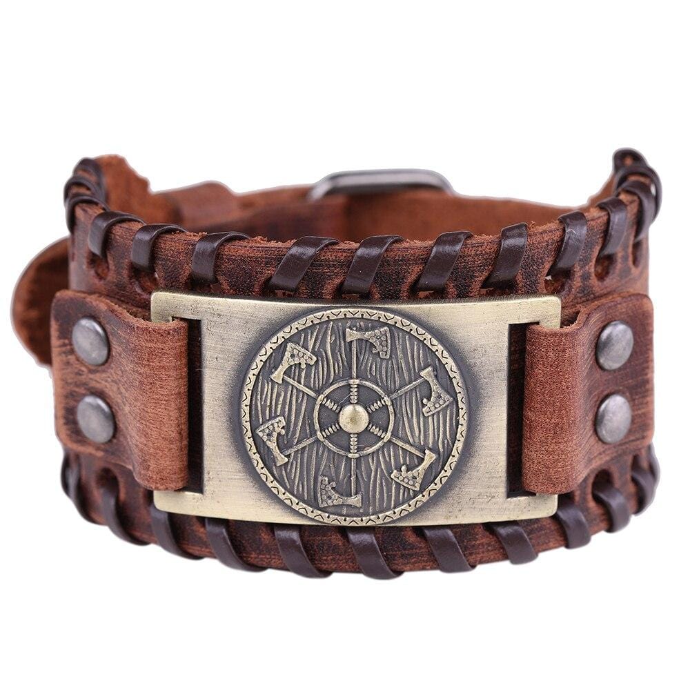 Bracelet de force Hache Viking en Cuir - Mon Bracelet Homme