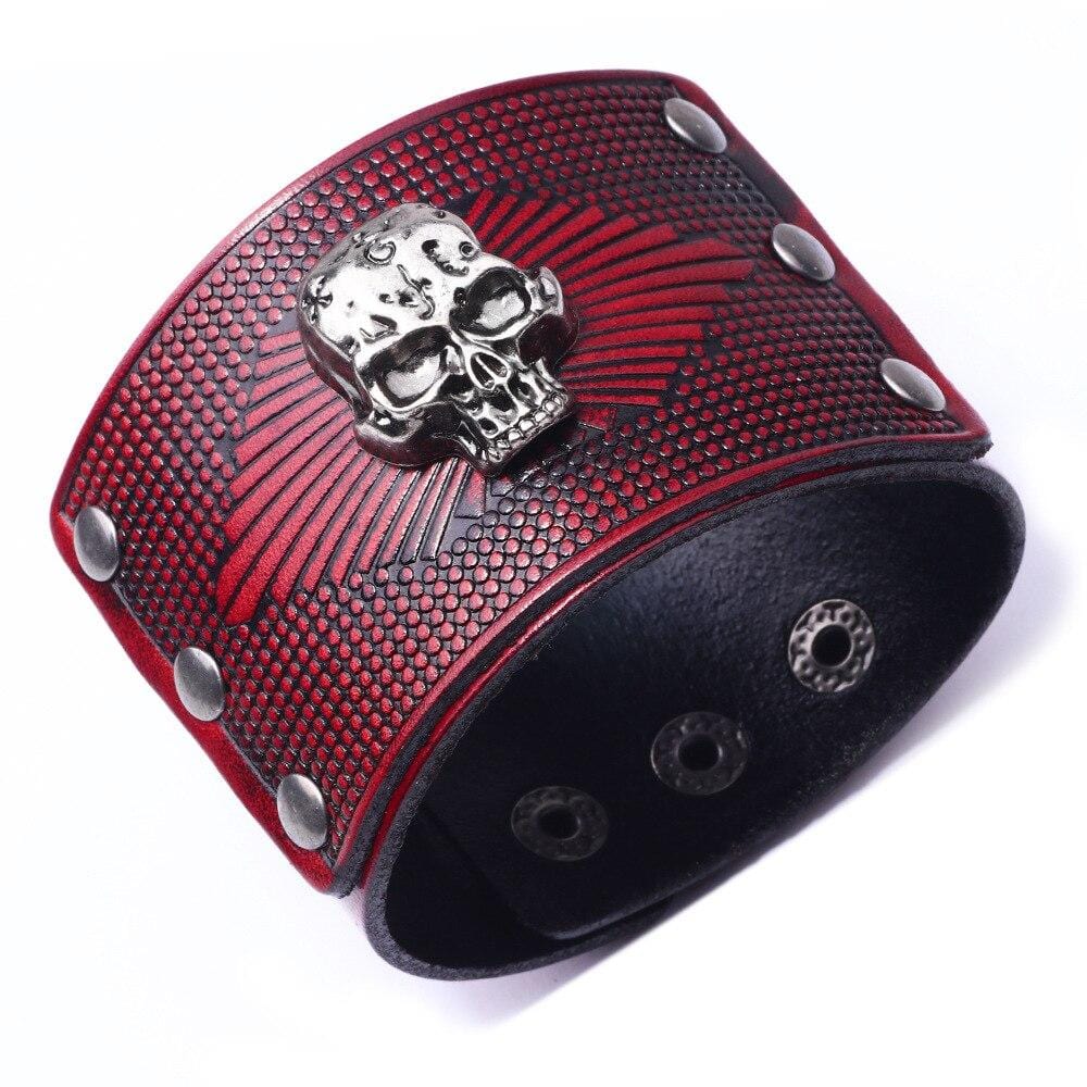 Bracelet de Force Homme Crâne Large en Cuir - Mon Bracelet Homme