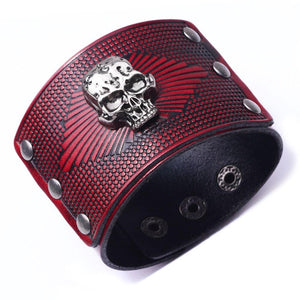 Bracelet de Force Homme Crâne Large en Cuir - Mon Bracelet Homme