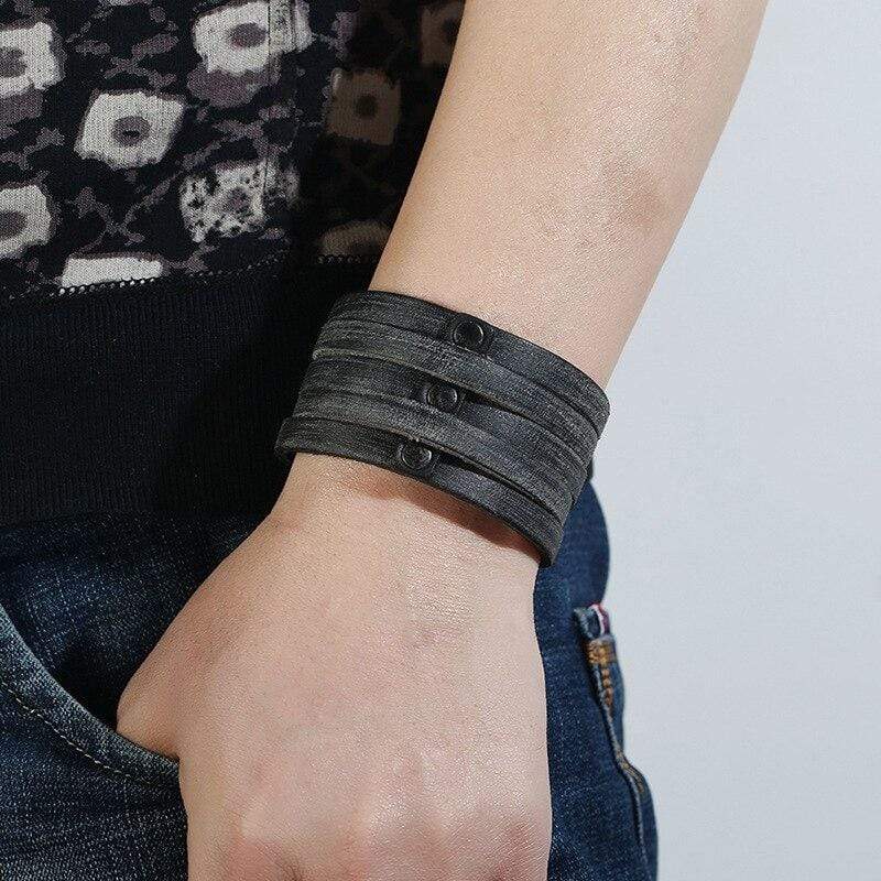 Bracelet de Force Homme Cuir Noir Réglable - Mon Bracelet Homme
