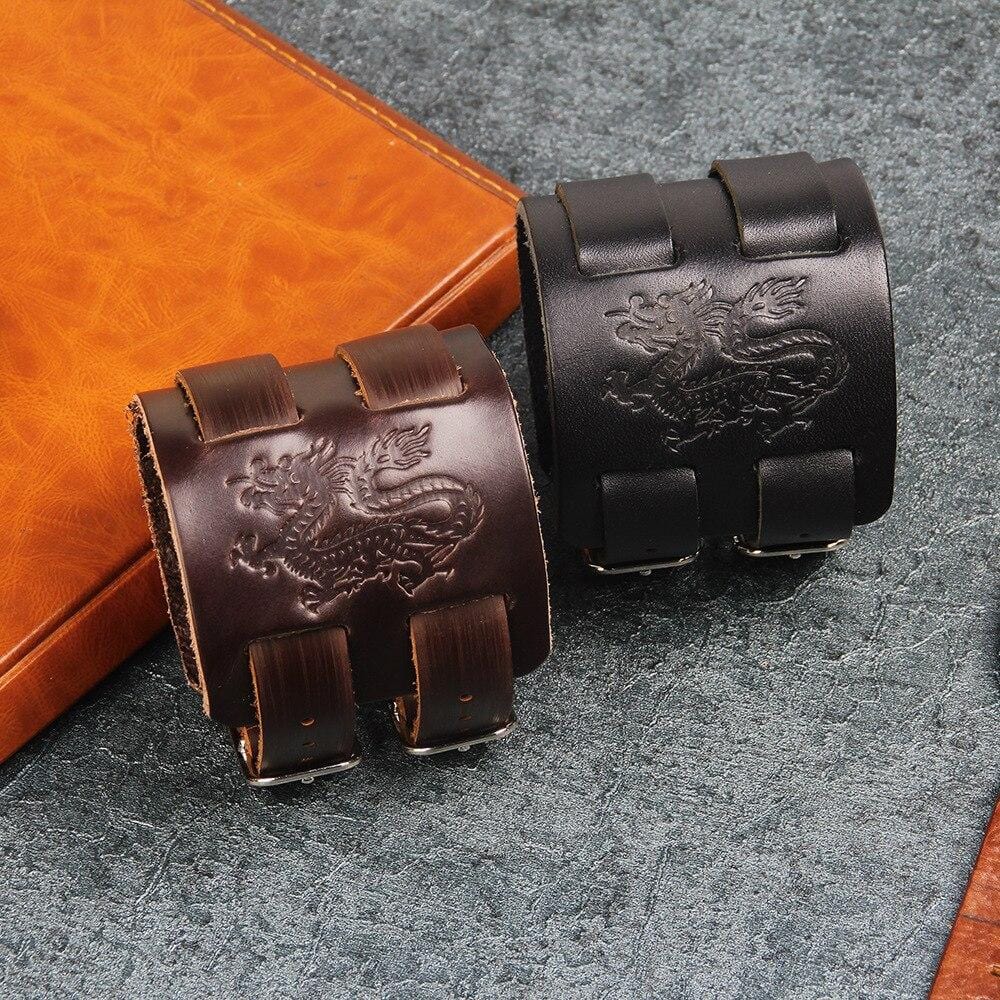 Bracelet de Force Homme Dragon Noir en Cuir - Mon Bracelet Homme