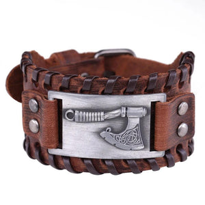 Bracelet de Force Homme Hache Viking en Cuir - Mon Bracelet Homme