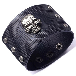Bracelet de Force Homme Large avec Crâne en Cuir - Mon Bracelet Homme