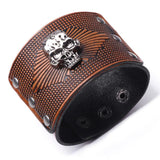 Bracelet de Force Homme Marron Tête de Mort en Cuir - Mon Bracelet Homme