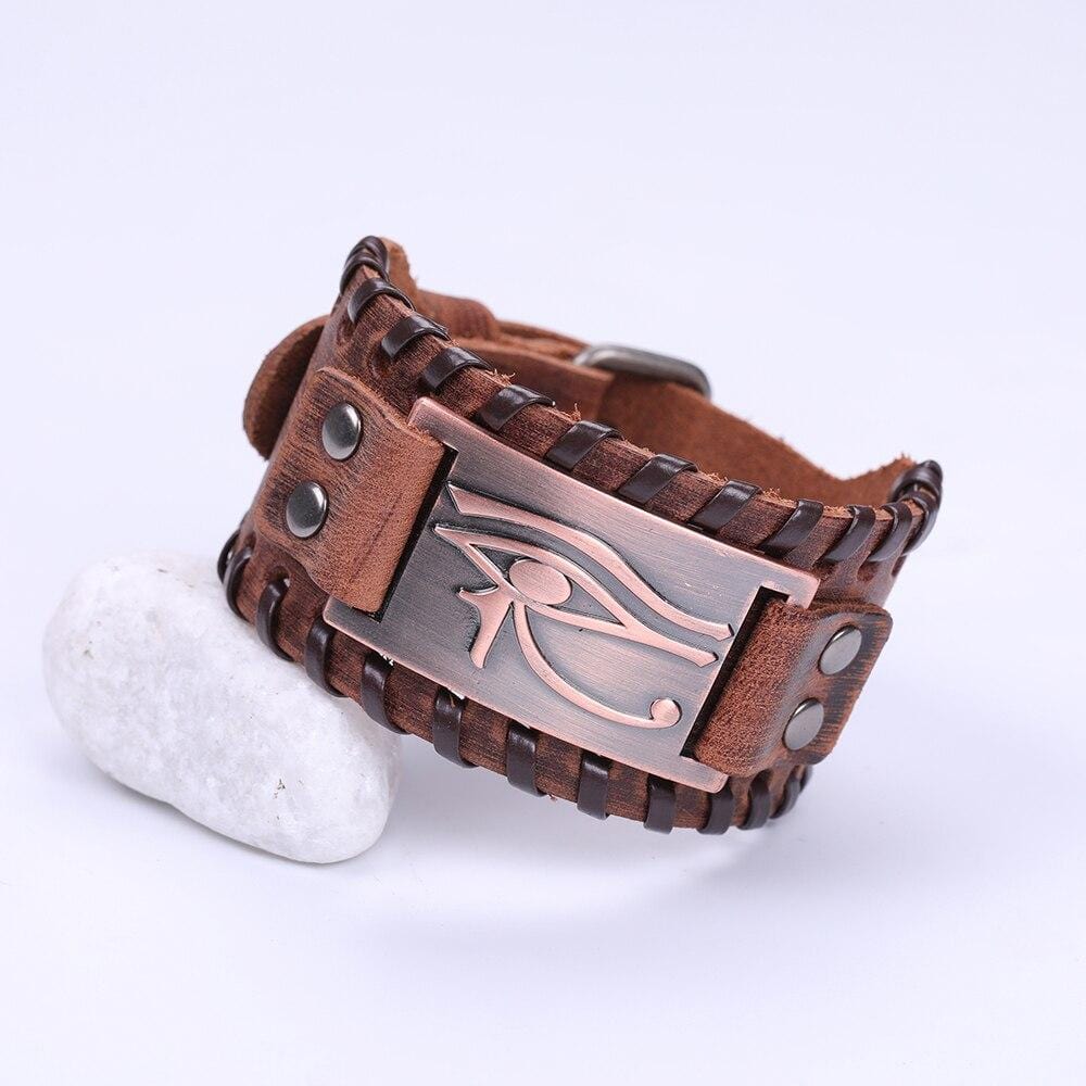 Bracelet de Force Homme Oeil d'Horus en Cuir - Mon Bracelet Homme