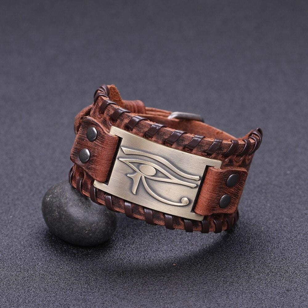 Bracelet de Force Homme Oeil d'Horus en Cuir - Mon Bracelet Homme