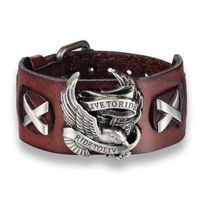 Bracelet de Force Homme pour Biker Marron en Cuir - Mon Bracelet Homme