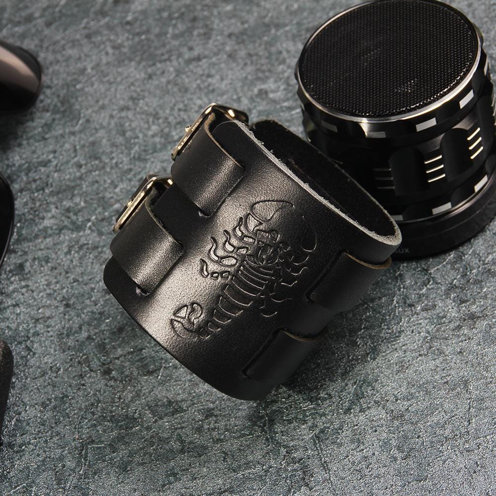 Bracelet de Force Homme Scorpion Noir en Cuir - Mon Bracelet Homme