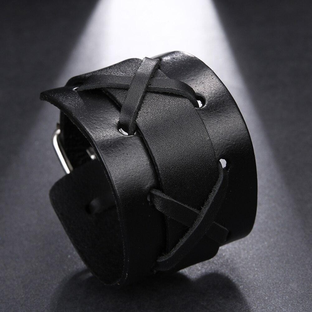 Bracelet de Force Lacet Punk en Cuir - Mon Bracelet Homme