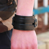 Bracelet de Force Large Noir en Cuir - Mon Bracelet Homme