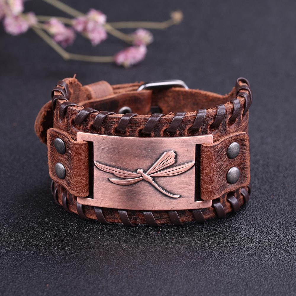 Bracelet de Force Libellule en Cuir - Mon Bracelet Homme