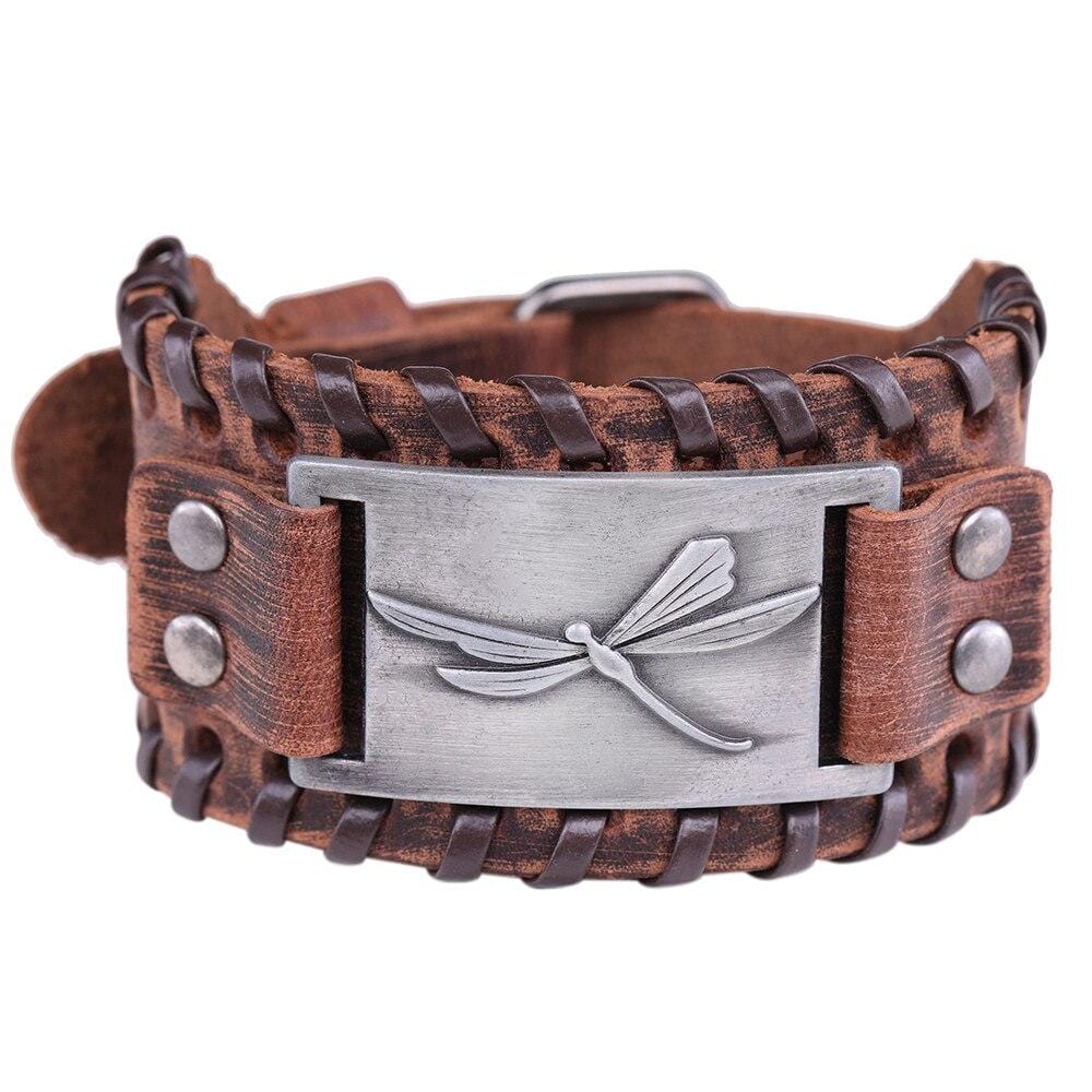 Bracelet de Force Libellule en Cuir - Mon Bracelet Homme