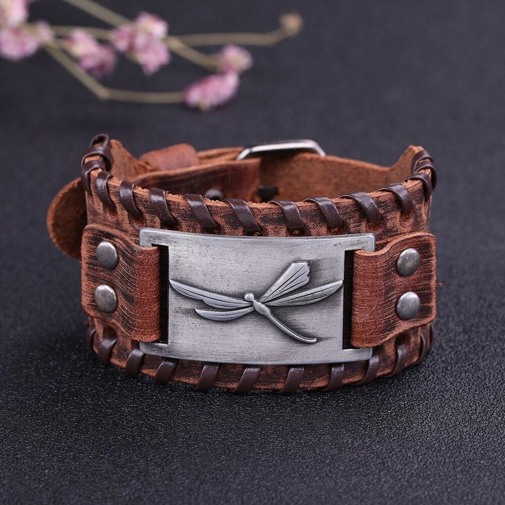 Bracelet de Force Libellule en Cuir - Mon Bracelet Homme
