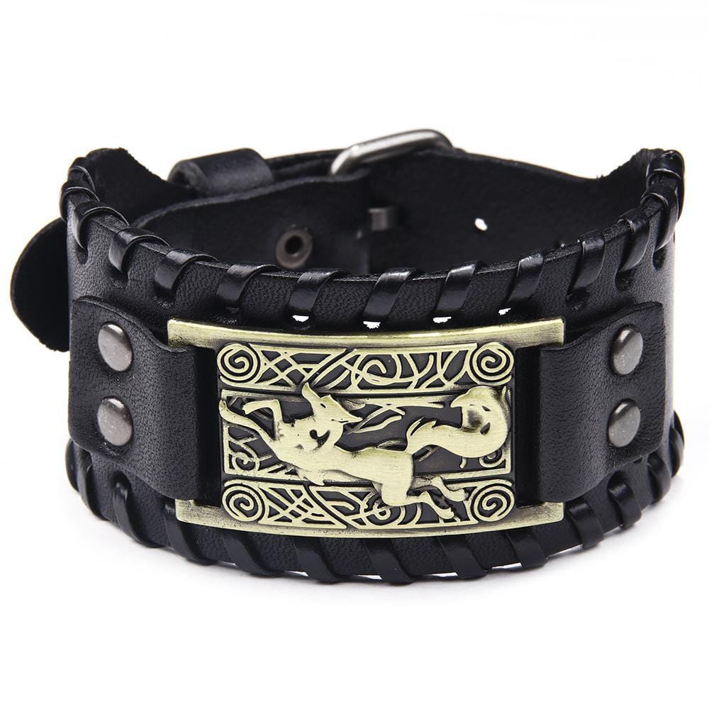 Bracelet de Force Loup Viking en Cuir - Mon Bracelet Homme