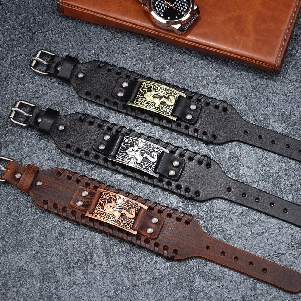 Bracelet de Force Loup Viking en Cuir - Mon Bracelet Homme