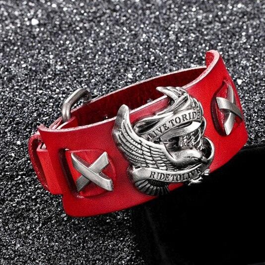 Bracelet de Force Motard en Cuir - Mon Bracelet Homme