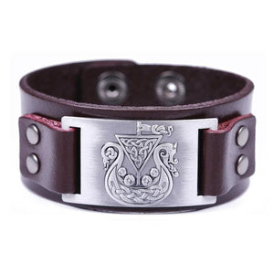 Bracelet de Force Navire Viking en Cuir - Mon Bracelet Homme