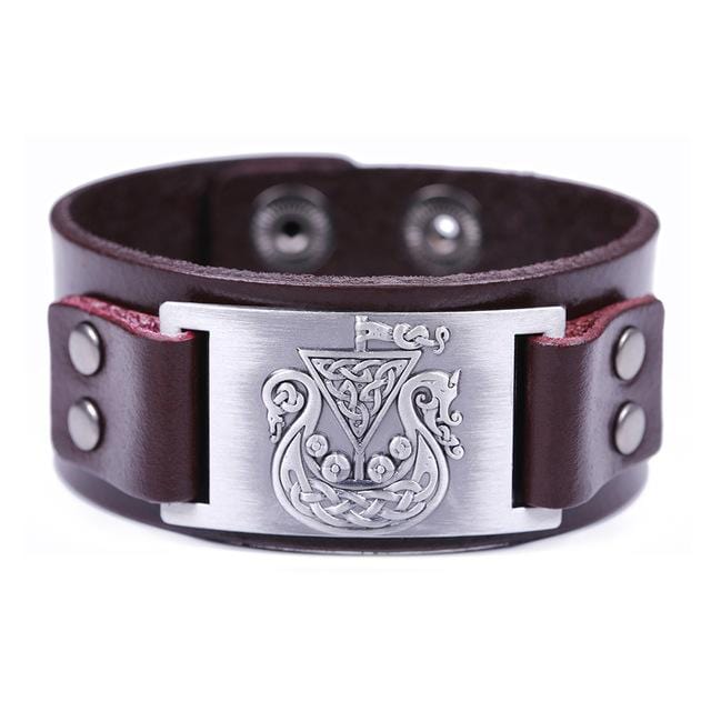 Bracelet de Force Navire Viking en Cuir - Mon Bracelet Homme