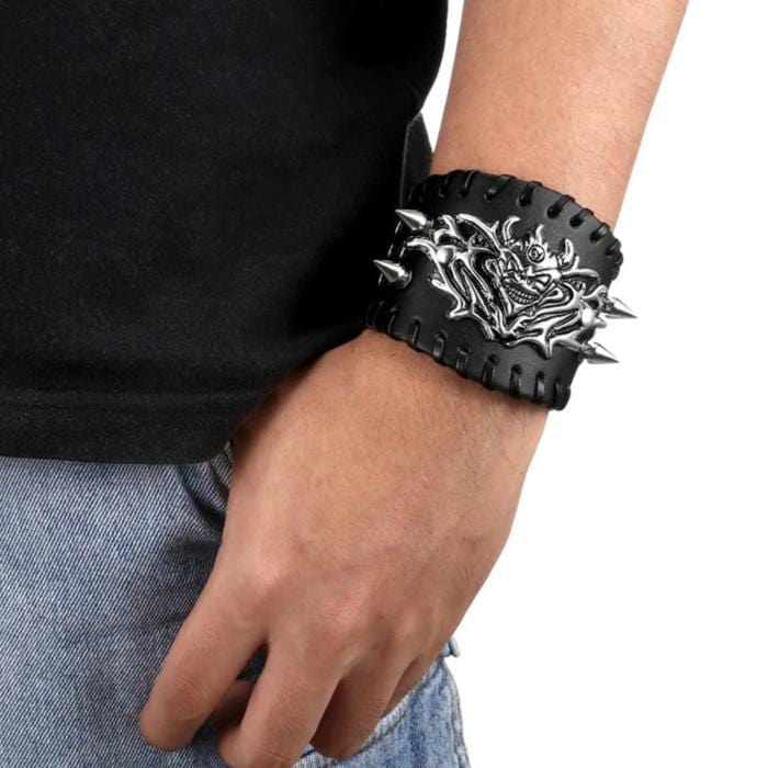 Bracelet de Force Noir Punk en Cuir - Mon Bracelet Homme