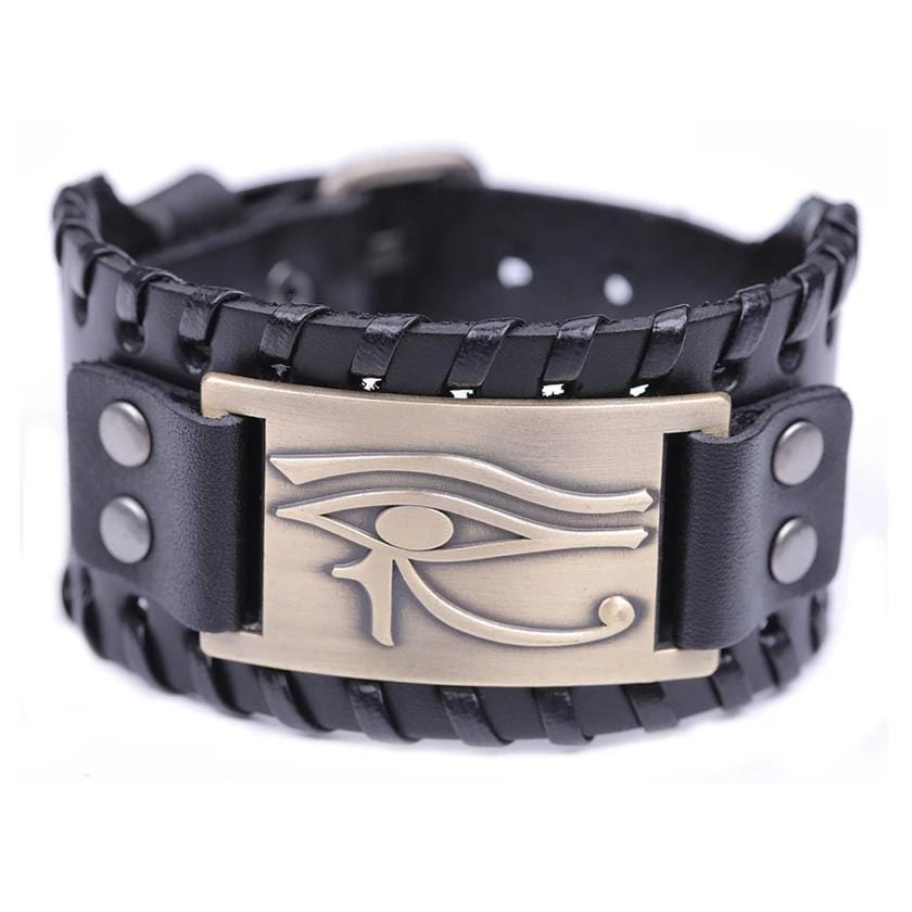 Bracelet de Force Oeil d'Oudjat en Cuir - Mon Bracelet Homme