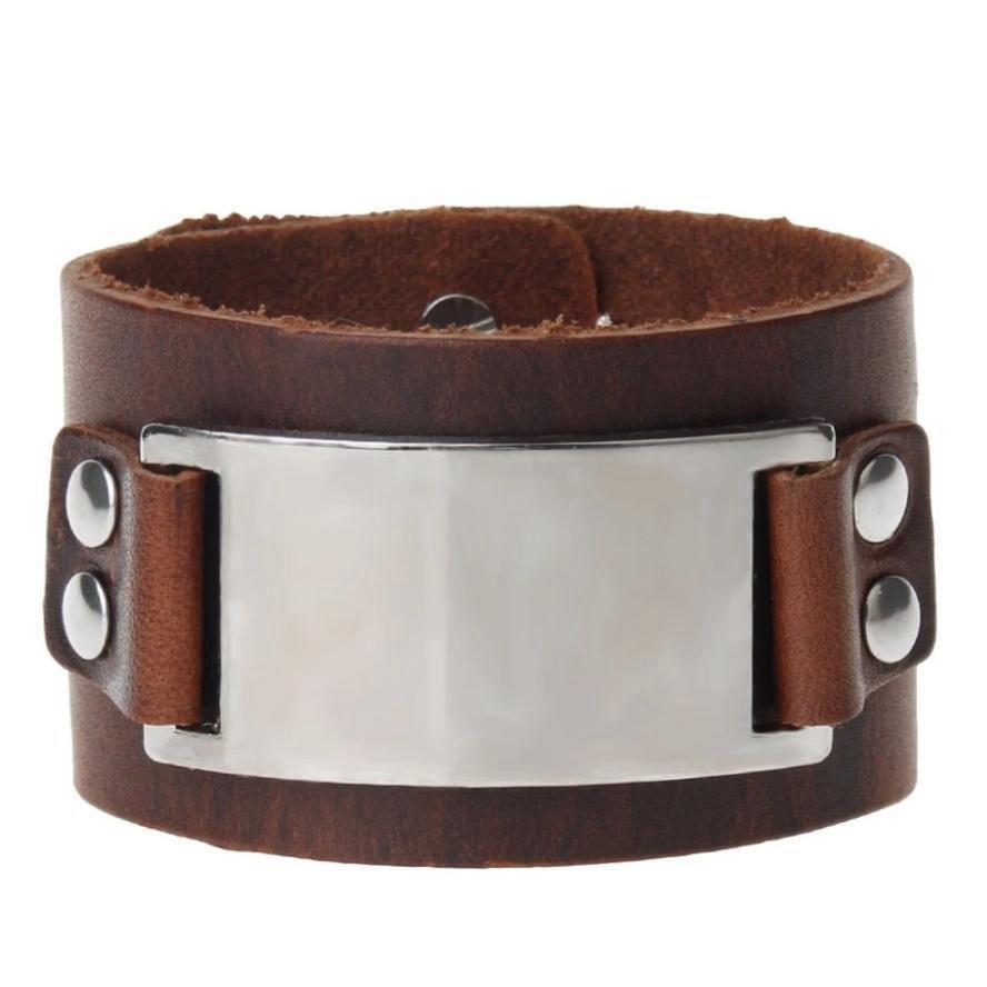 Bracelet de Force Plaque en Métal en Cuir - Mon Bracelet Homme