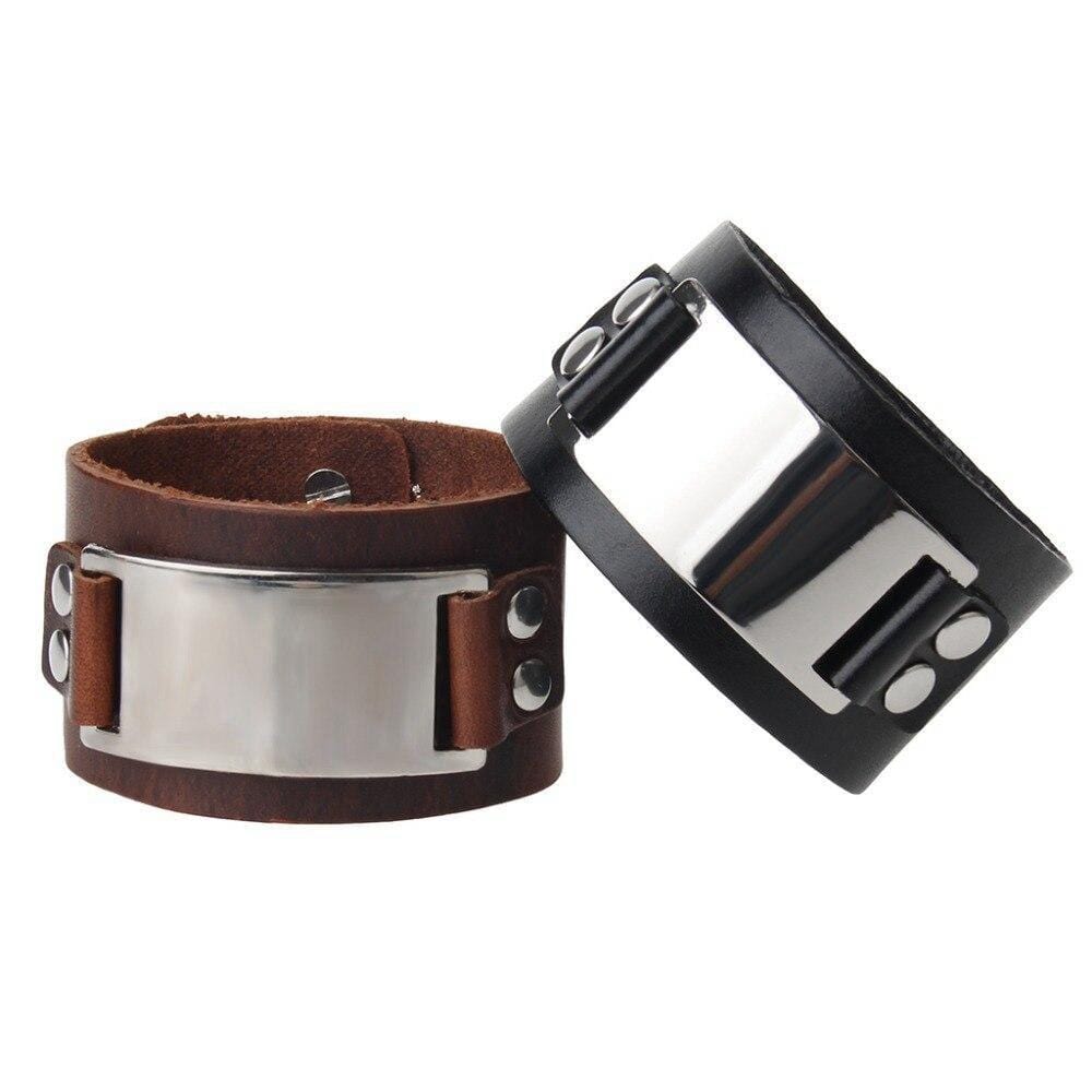 Bracelet de Force Plaque en Métal en Cuir - Mon Bracelet Homme
