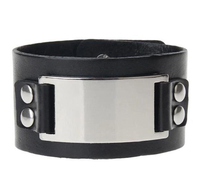 Bracelet de Force Plaque en Métal en Cuir - Mon Bracelet Homme