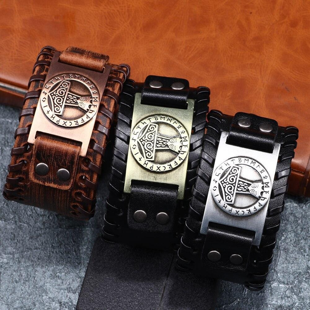 Bracelet de Force Runes Odin en Cuir - Mon Bracelet Homme