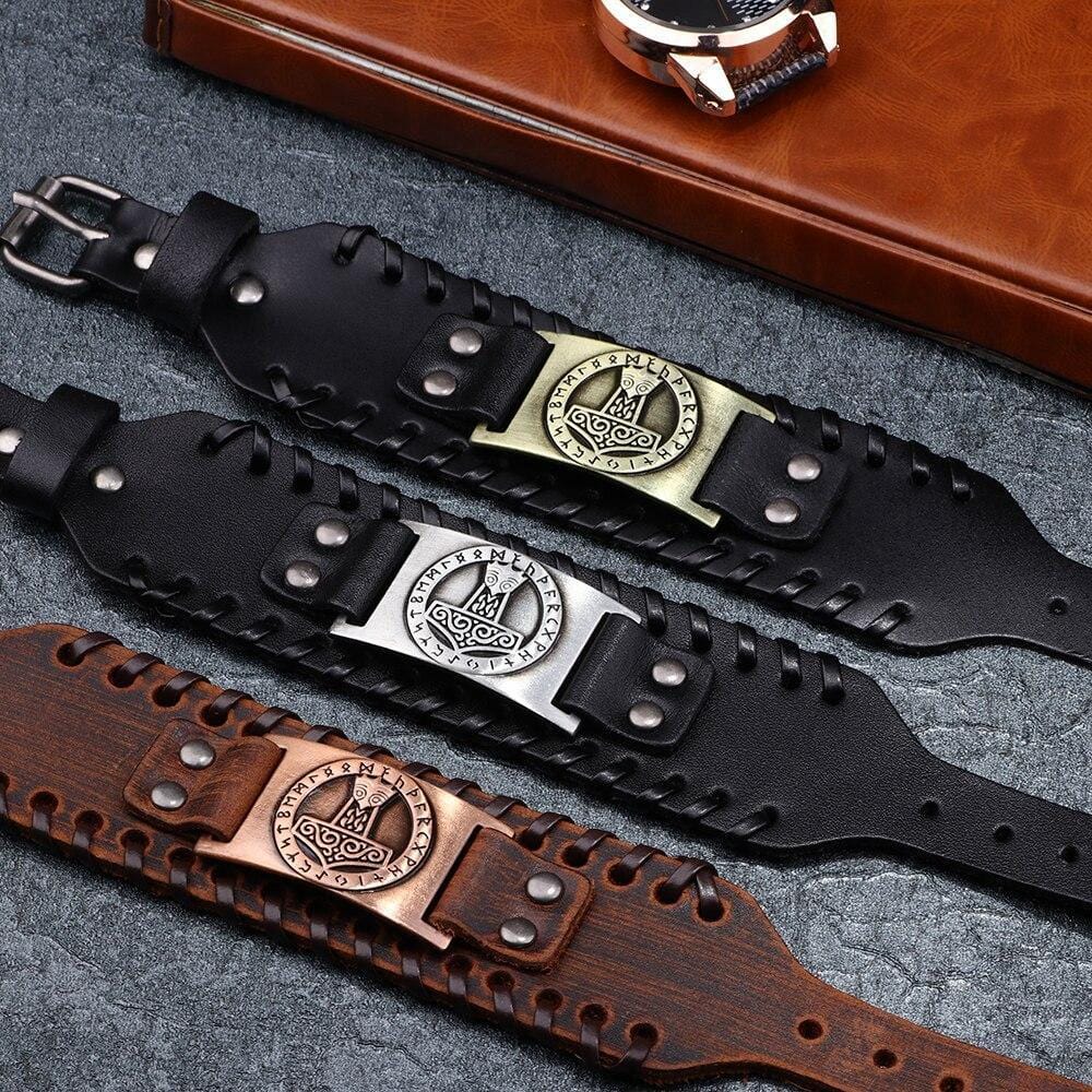 Bracelet de Force Runes Odin en Cuir - Mon Bracelet Homme