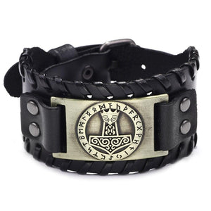 Bracelet de Force Runes Odin en Cuir - Mon Bracelet Homme