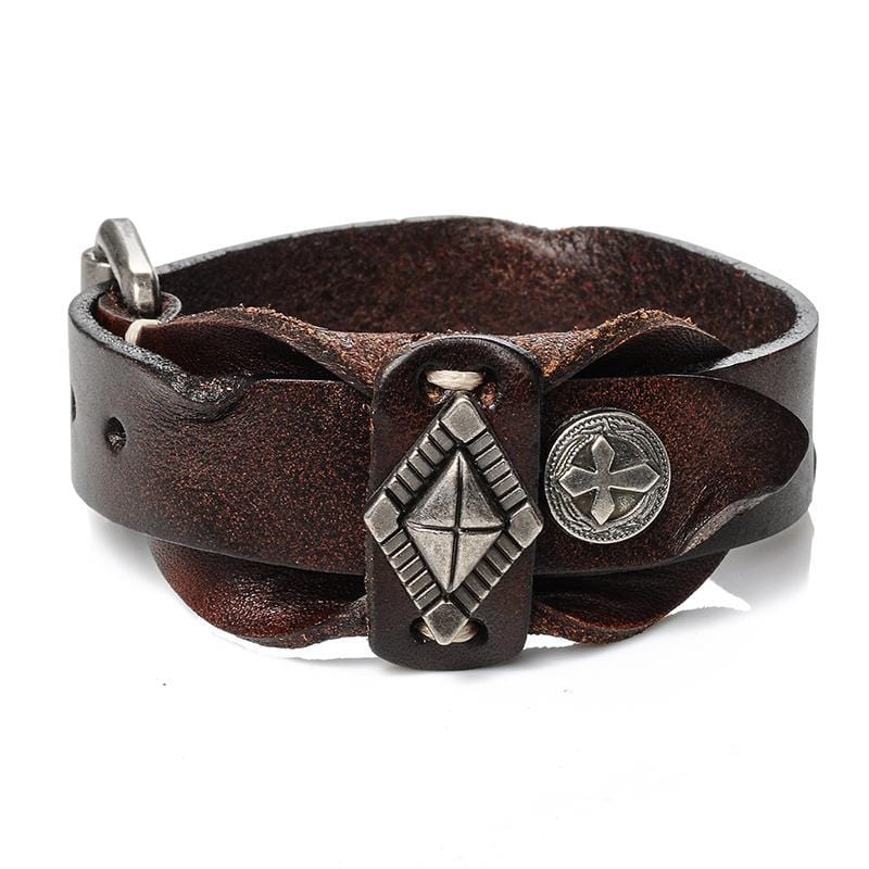 Bracelet de Force Sacre Templier en Cuir - Mon Bracelet Homme