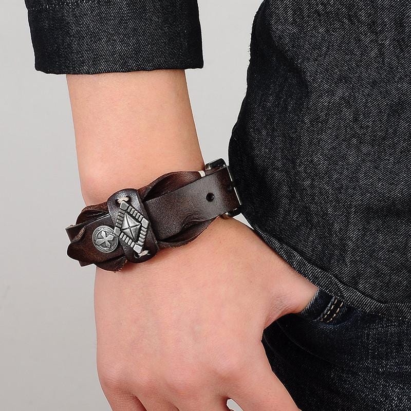 Bracelet de Force Sacre Templier en Cuir - Mon Bracelet Homme