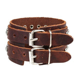 Bracelet de Force Sangle à Rivets Argentés en Cuir - Mon Bracelet Homme