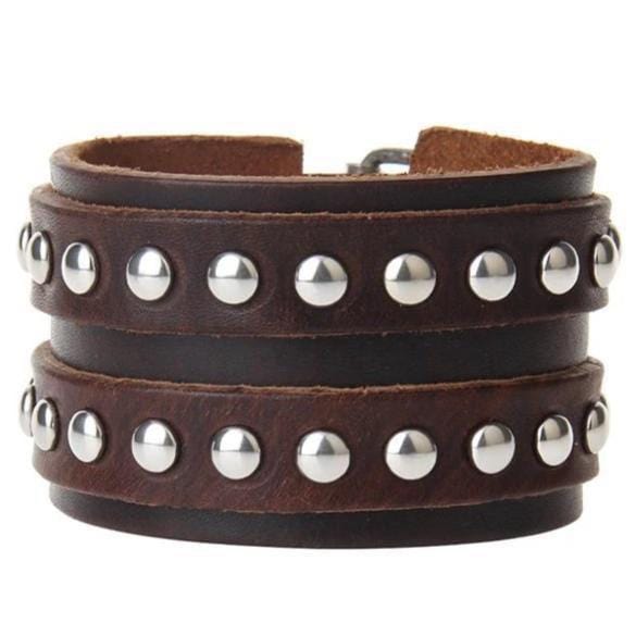 Bracelet de Force Sangle à Rivets Argentés en Cuir - Mon Bracelet Homme