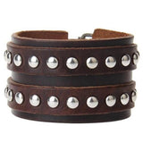 Bracelet de Force Sangle à Rivets Argentés en Cuir