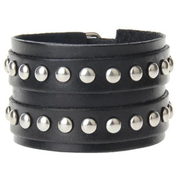 Bracelet de Force Sangle à Rivets Argentés en Cuir - Mon Bracelet Homme