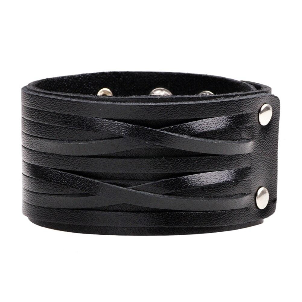 Bracelet de Force Solide Noir en Cuir - Mon Bracelet Homme