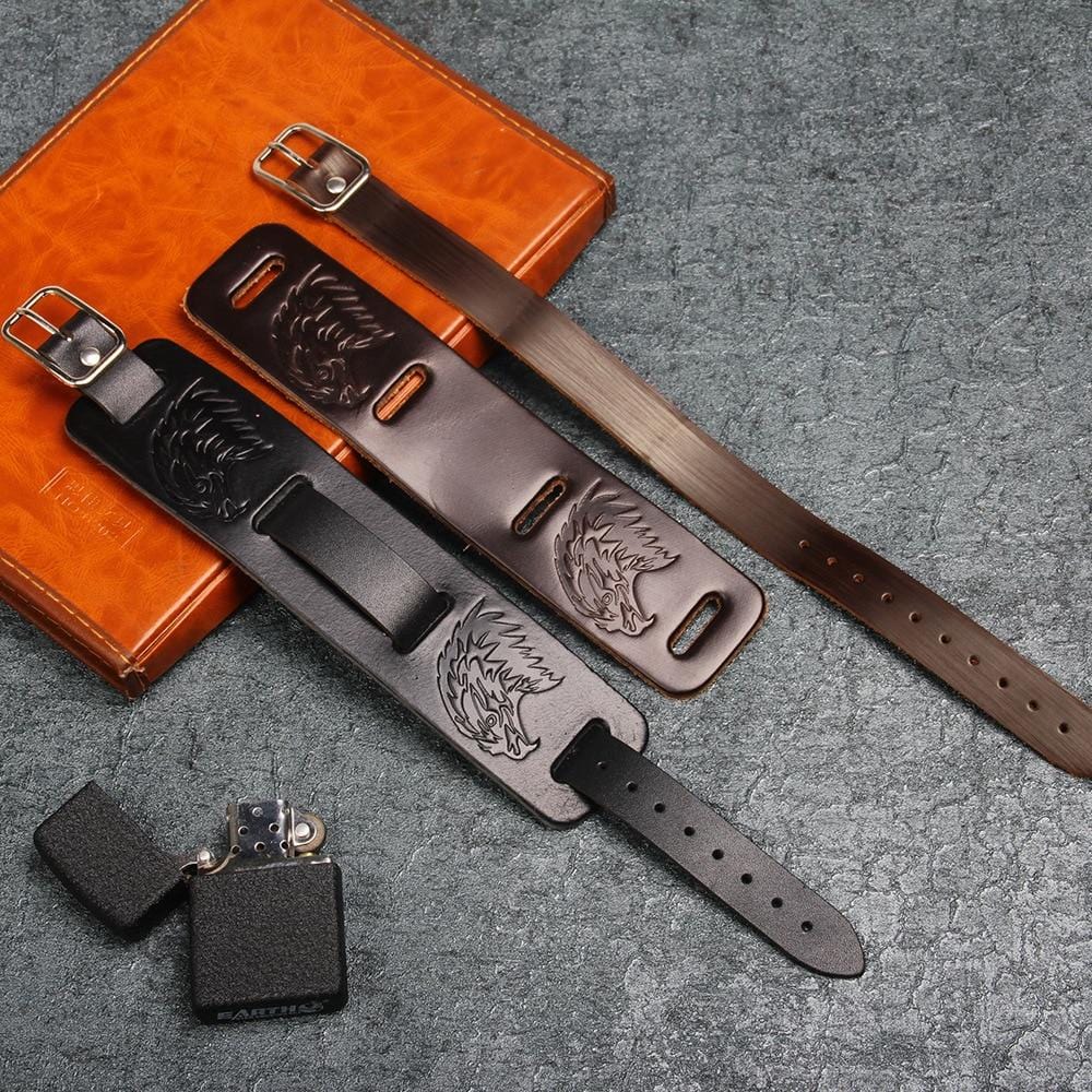 Bracelet de Force Tête d'Aigle en Cuir - Mon Bracelet Homme