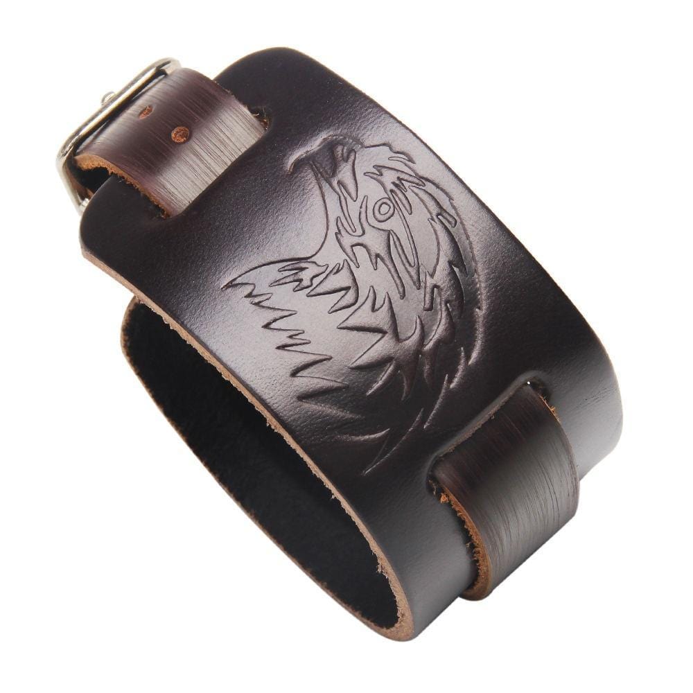 Bracelet de Force Tête d'Aigle en Cuir - Mon Bracelet Homme
