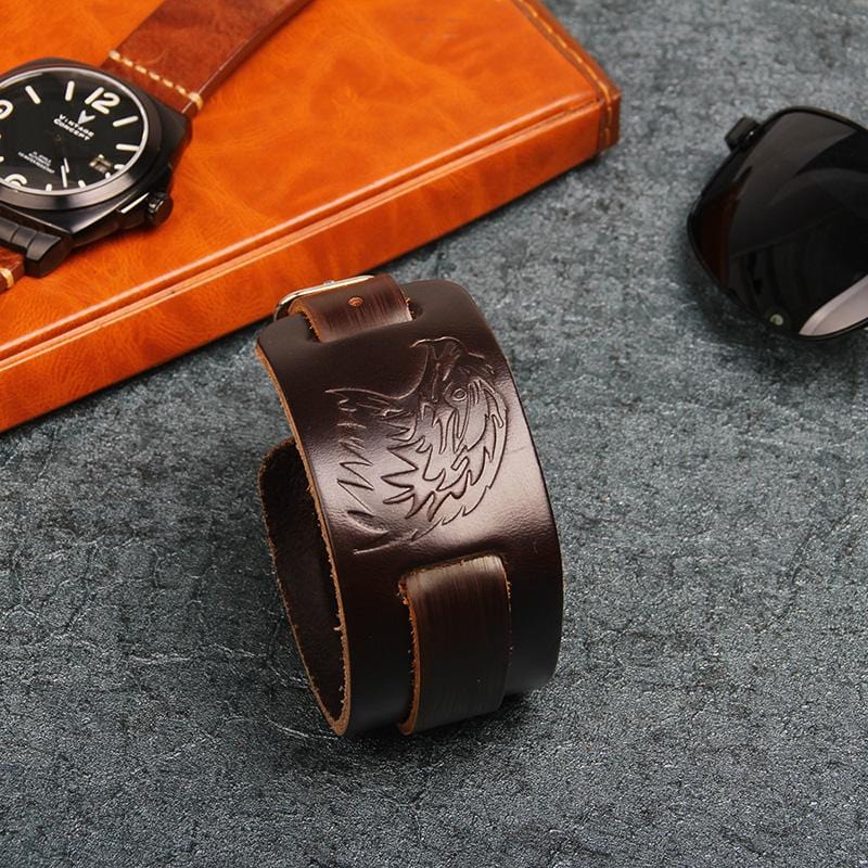 Bracelet de Force Tête d'Aigle en Cuir - Mon Bracelet Homme