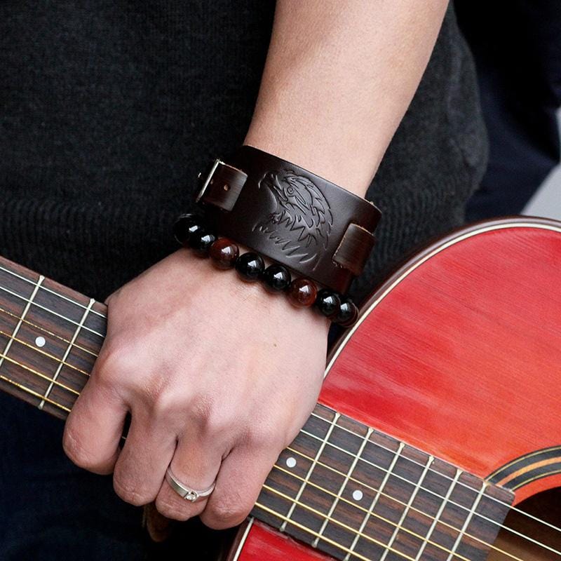 Bracelet de Force Tête d'Aigle en Cuir - Mon Bracelet Homme