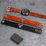 Bracelet de Force Tête de Buffle en Cuir - Mon Bracelet Homme