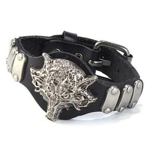 Bracelet de Force Tête de Loup en Cuir - Mon Bracelet Homme