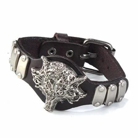 Bracelet de Force Tête de Loup en Cuir - Mon Bracelet Homme
